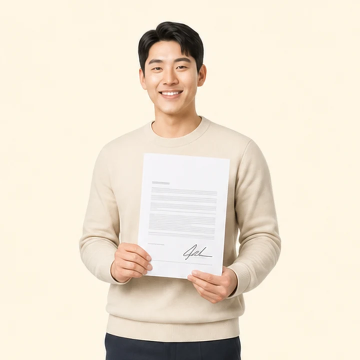 신용불량 아르카나 장기렌트카 서면 견적서를 들고 있는 고객